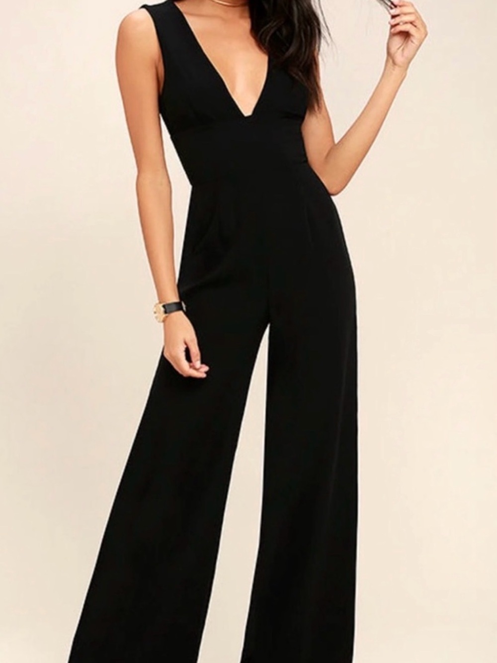 Black V-Neck Wide-Leg Jumpsuit